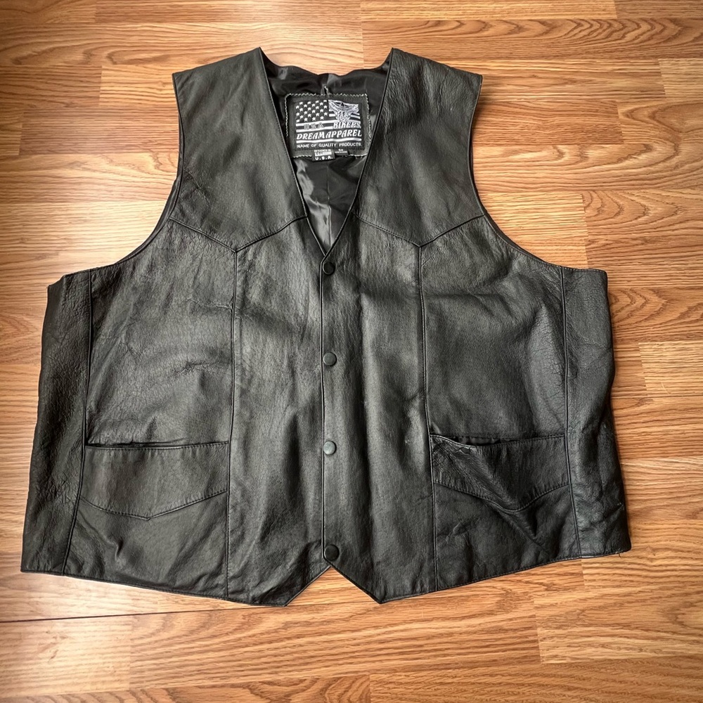 Bikers Dream Apparel USA Black Leather Motorcycle Vest Lightweight Mens 54 / 2XL